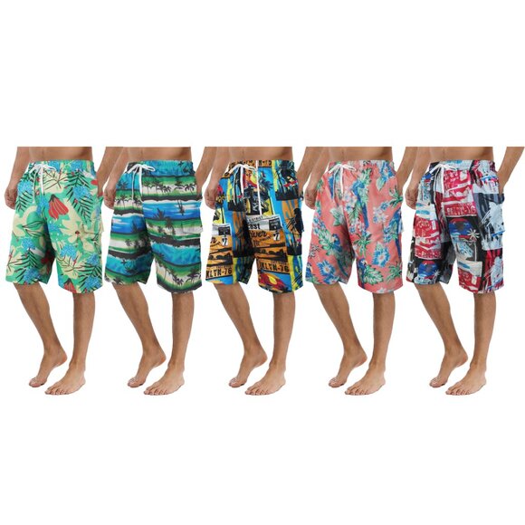 Men's Printed Cargo Swim Shorts With Pockets Regular Flex Bathing Board Trunks - Picture 7 of 16